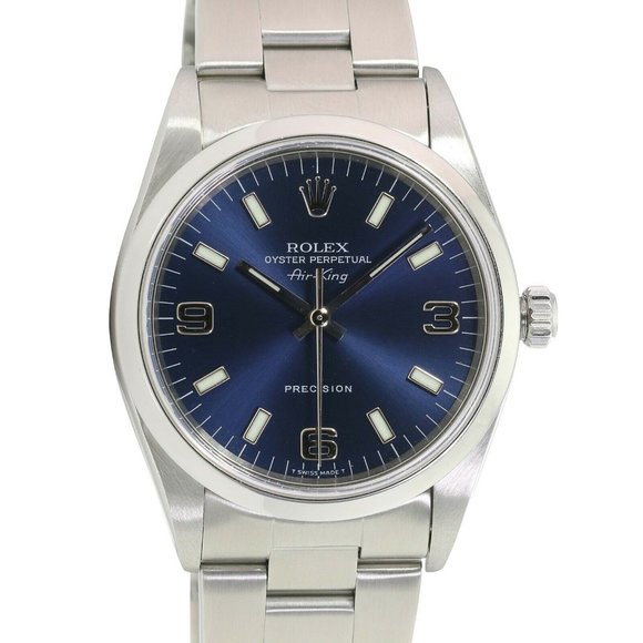 ROLEX AIRKING BLUE "EXPLORER" INDEX-ARABIC DIAL STEEL SMOOTH OYSTER WATCH 14000 - Picture 1 of 11